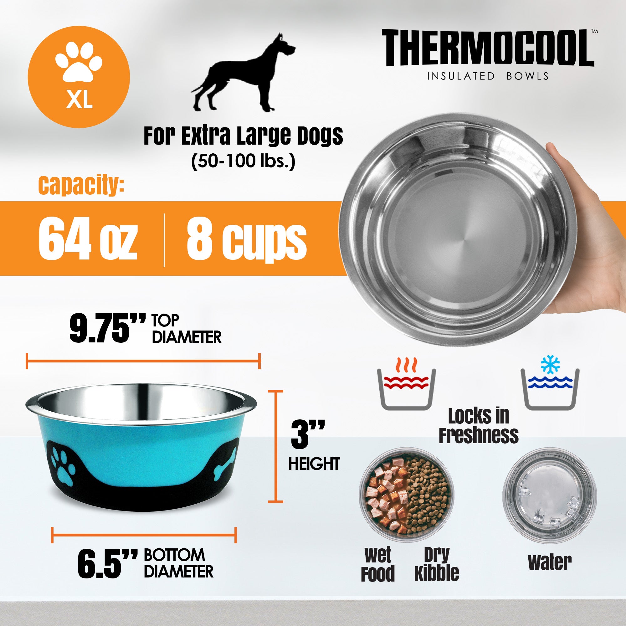 Thermocool Insulated Pet Bowls, No-Skid Base
