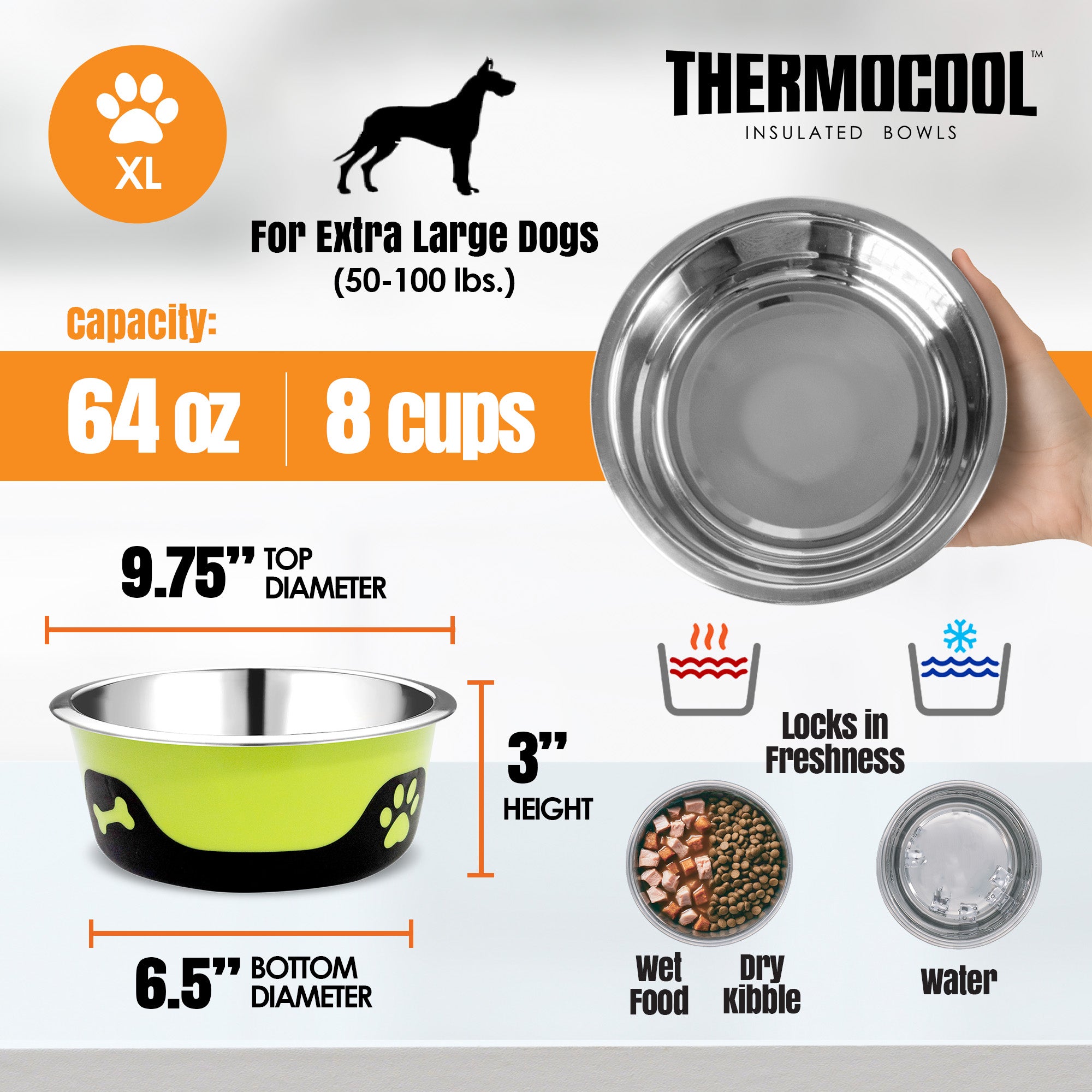 Thermocool Insulated Pet Bowls, No-Skid Base