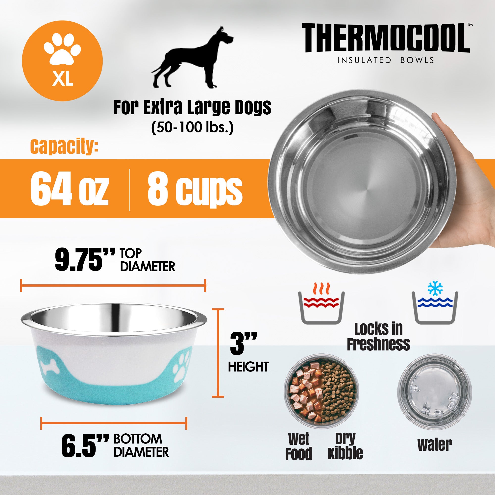 Thermocool Insulated Pet Bowls, No-Skid Base