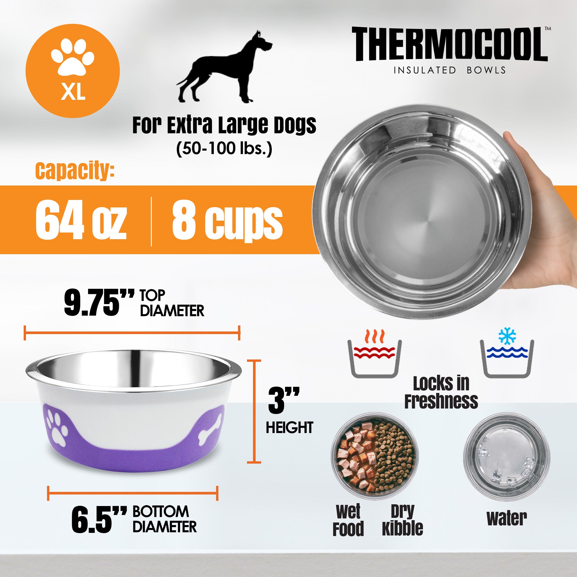 Thermocool Insulated Pet Bowls, No-Skid Base