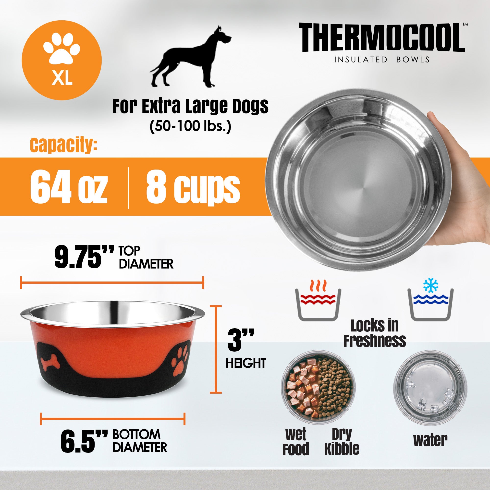 Thermocool Insulated Pet Bowls, No-Skid Base