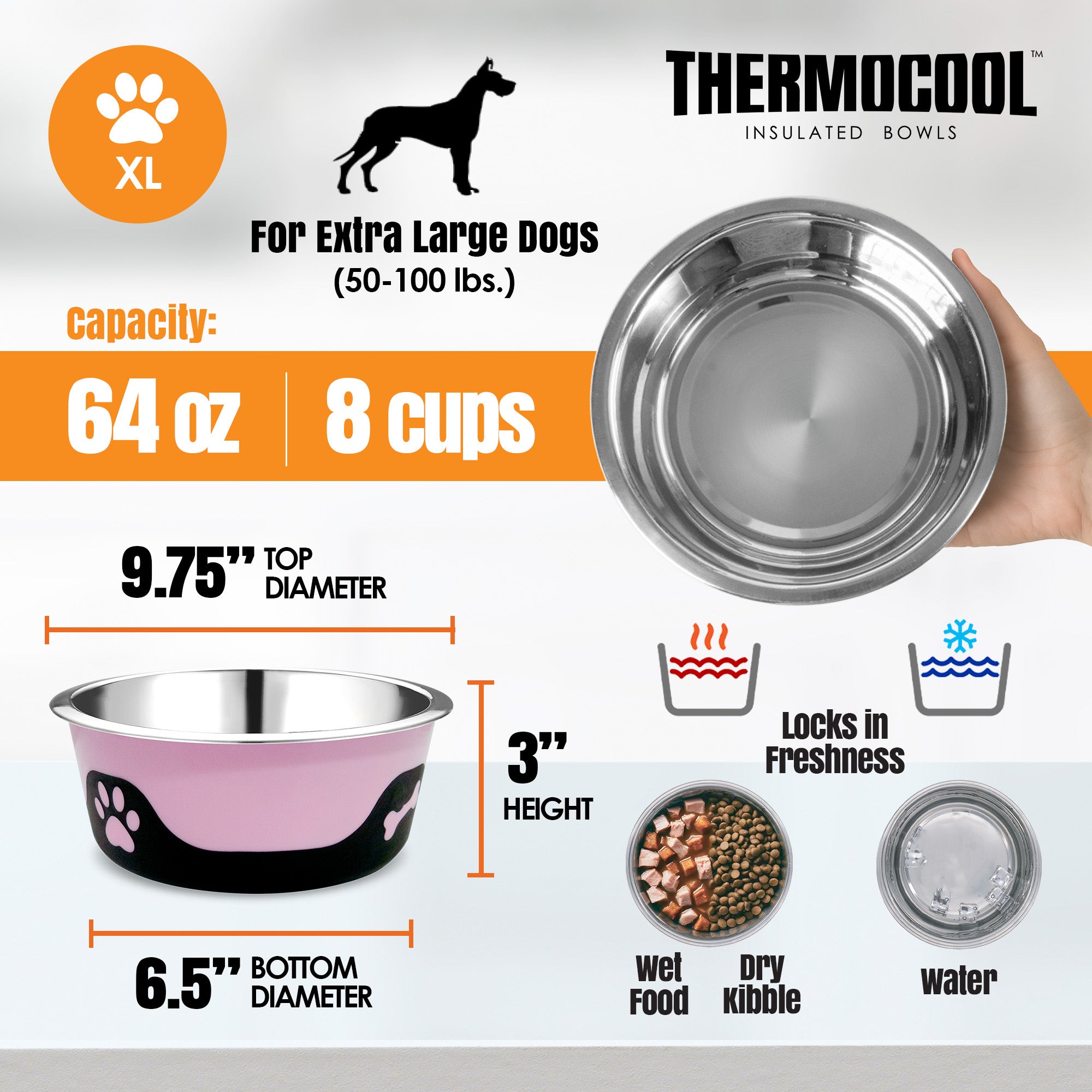 Thermocool Insulated Pet Bowls, No-Skid Base