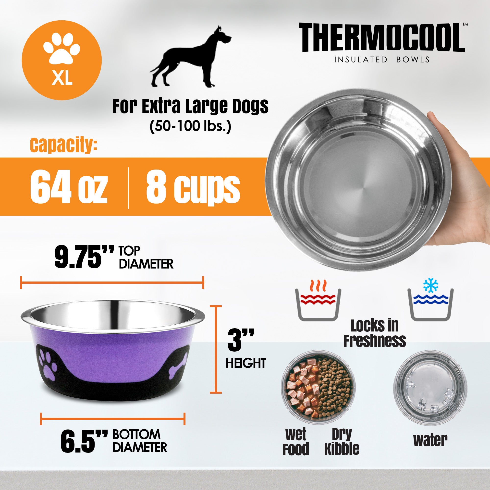 Thermocool Insulated Pet Bowls, No-Skid Base