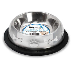 Stainless Steel Belly Pet Bowls Paw Bone Embossed, No-Skid Base