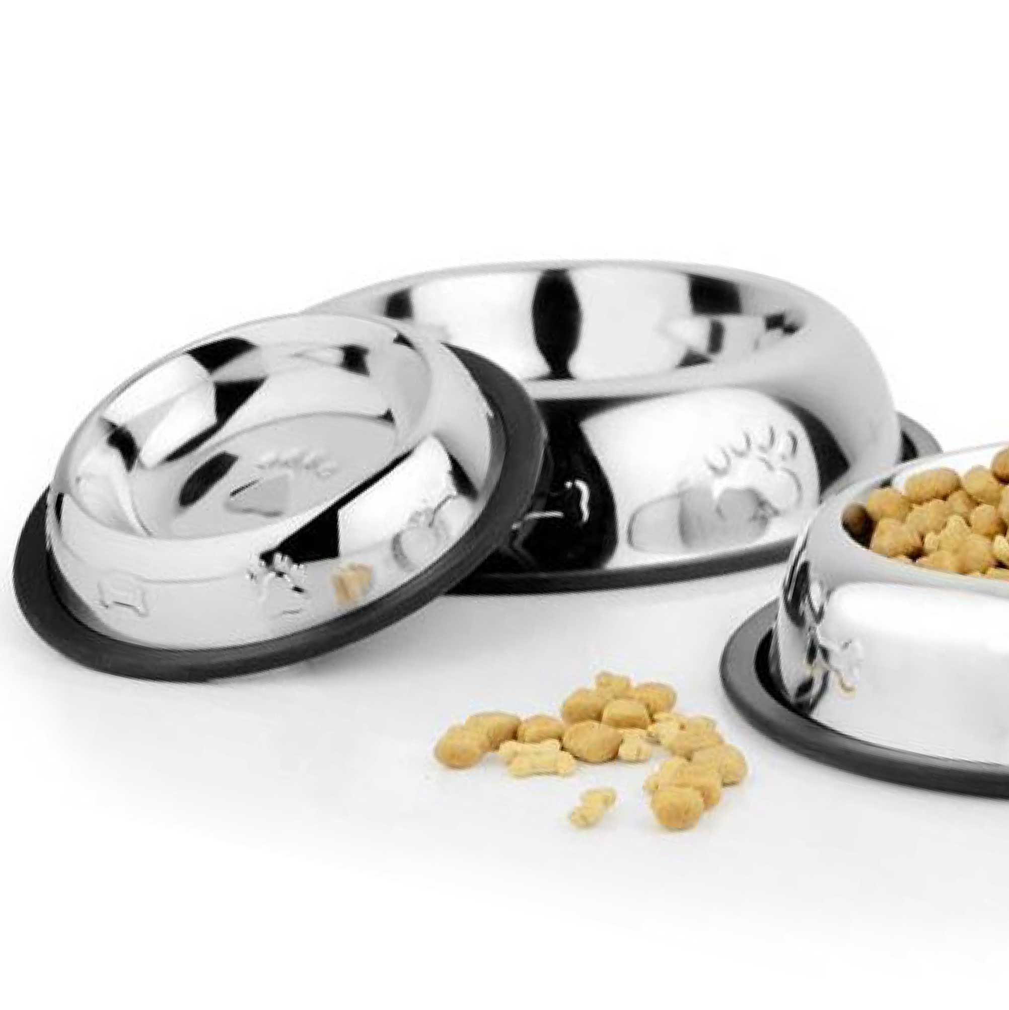 Stainless Steel Belly Pet Bowls, Paw Bone Embossed, No-Skid Base Secondary image