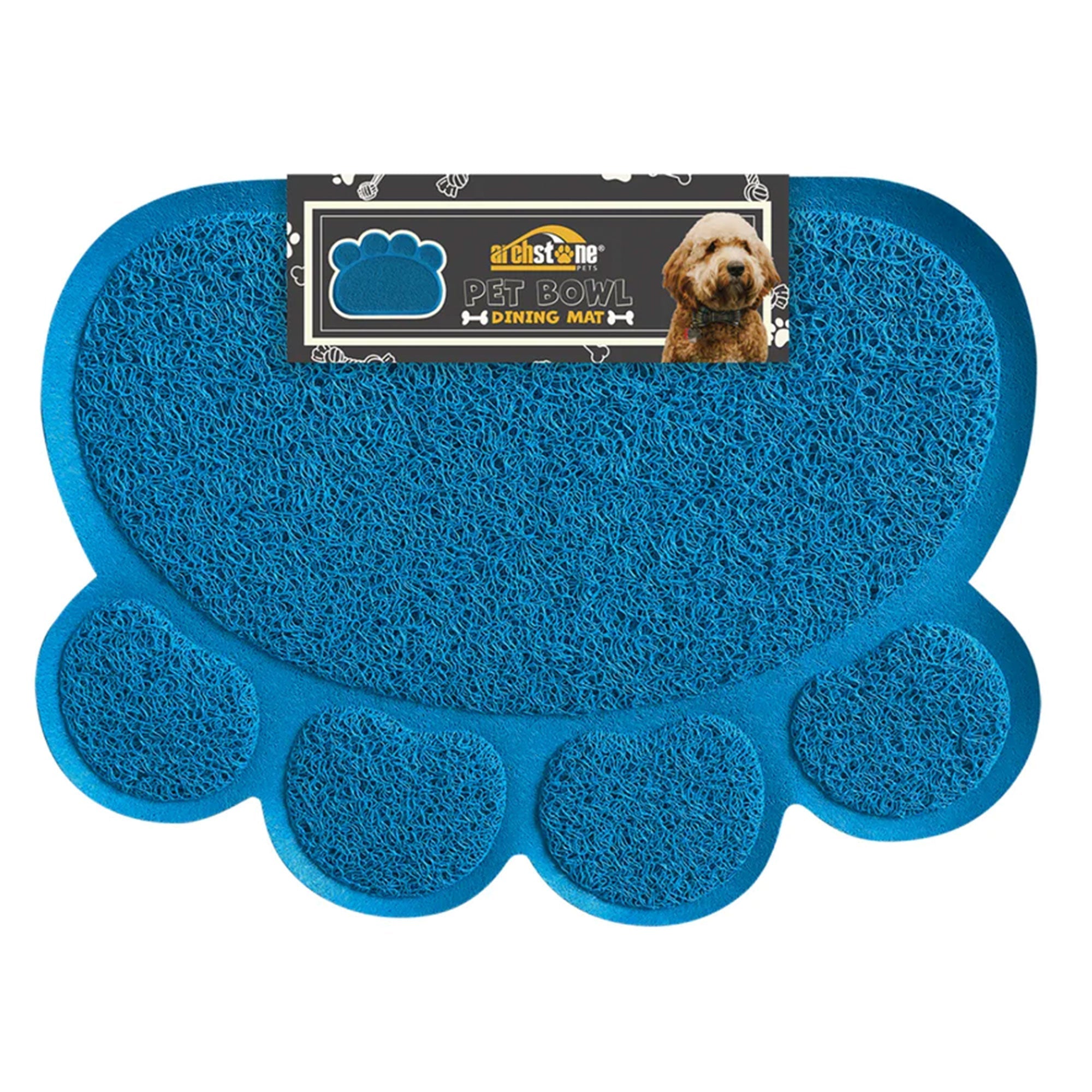 ArchStone Pet - Pet Dining Mat - Blue, Pawprint Shape Main image