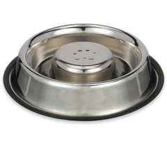 Stainless Steel Center Slow Feeder Bowl, No-Skid Base