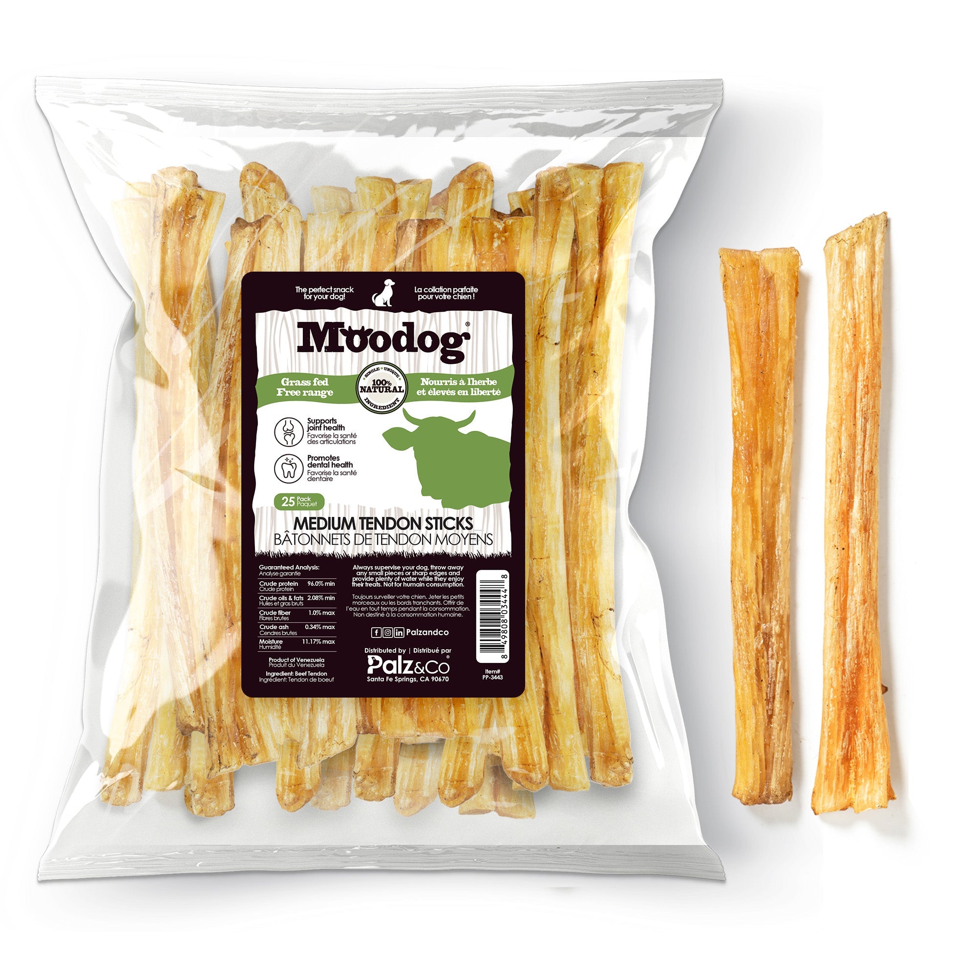 Moodog Beef Medium Tendon Stick - 25 Pack
