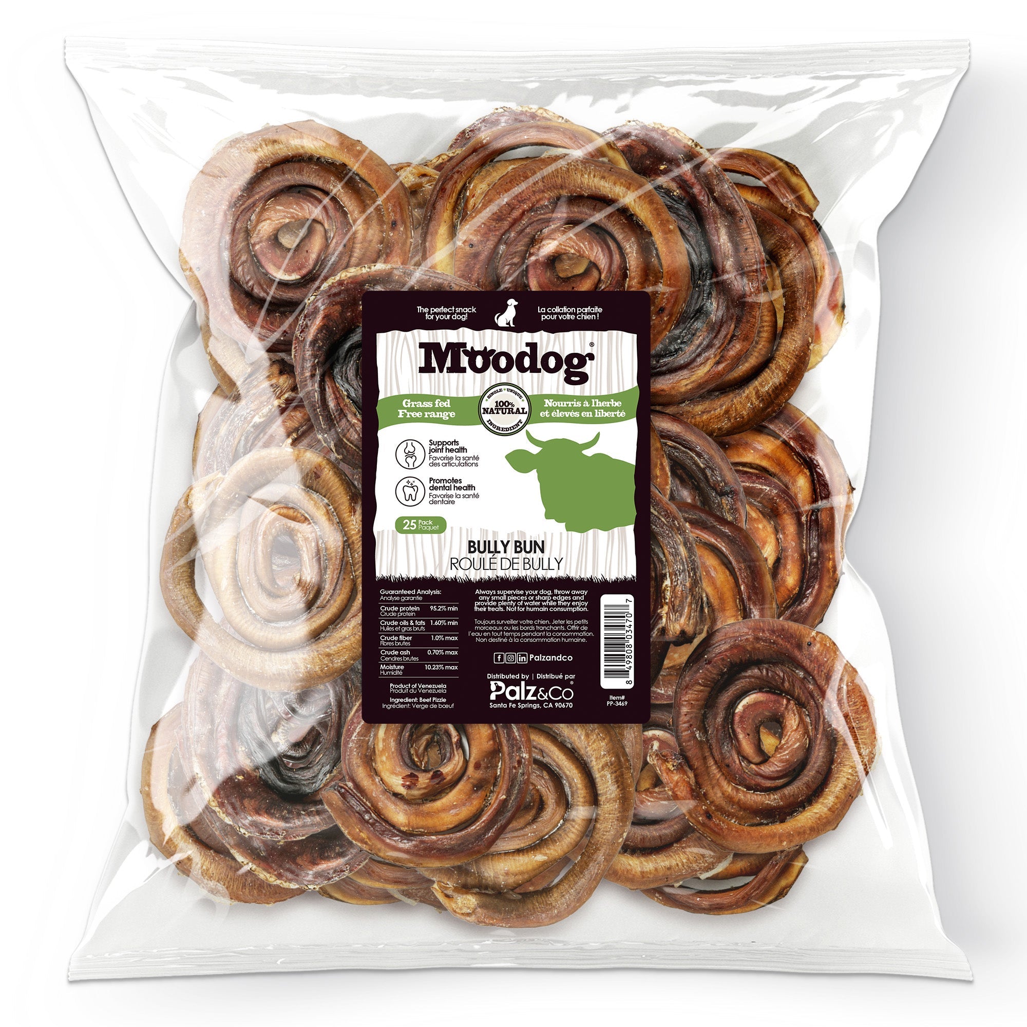 Package of Mvogdog Bully Buns with a clear front showing the treats. Main image