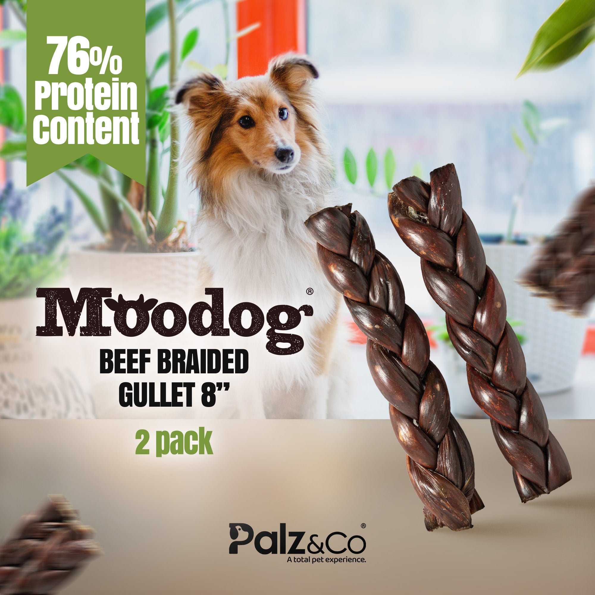 MooDog Beef Braided Gullet 8" 2 Pack