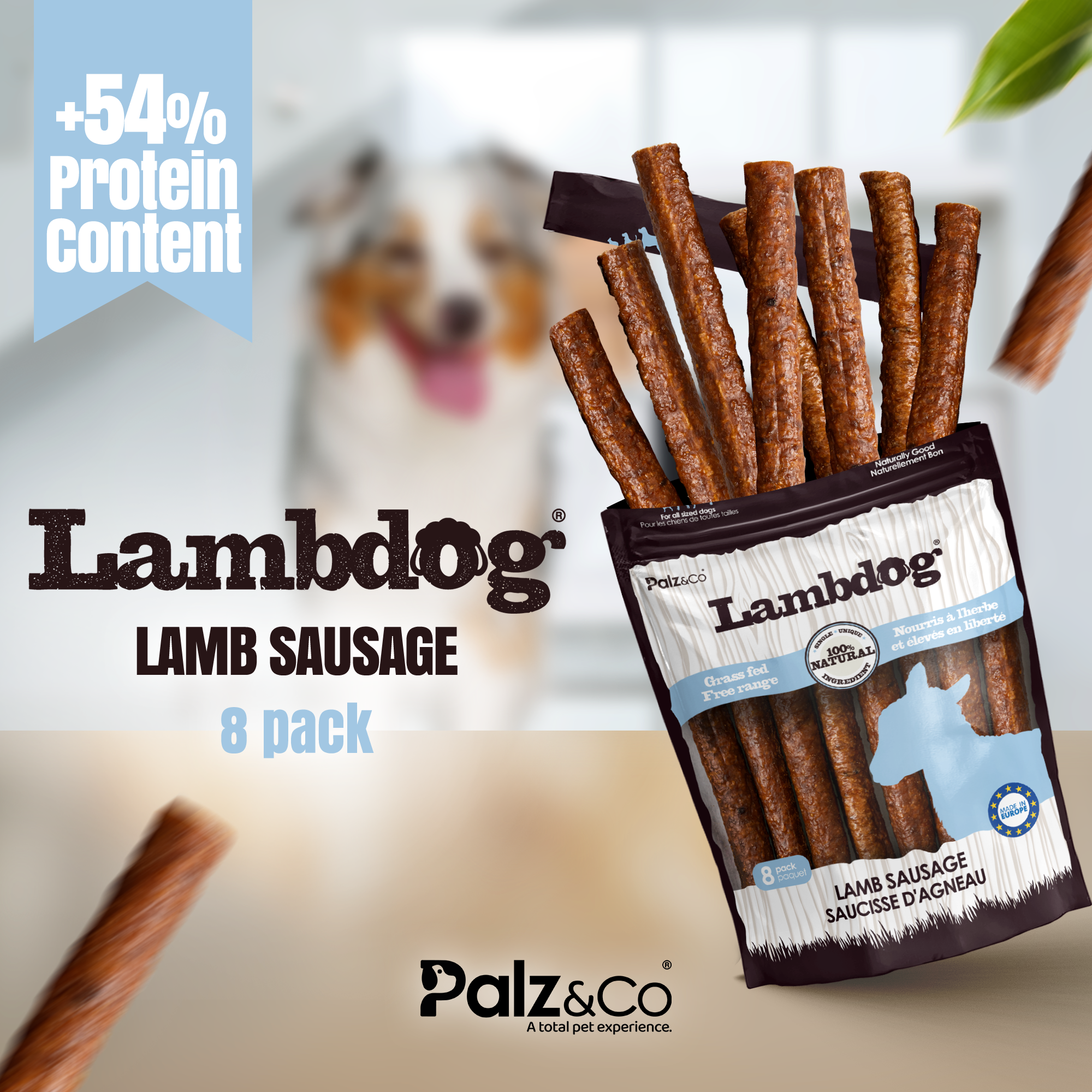 Lambdog Lamb Sausage Dog Treats - Pack of 8 & 20 Secondary image