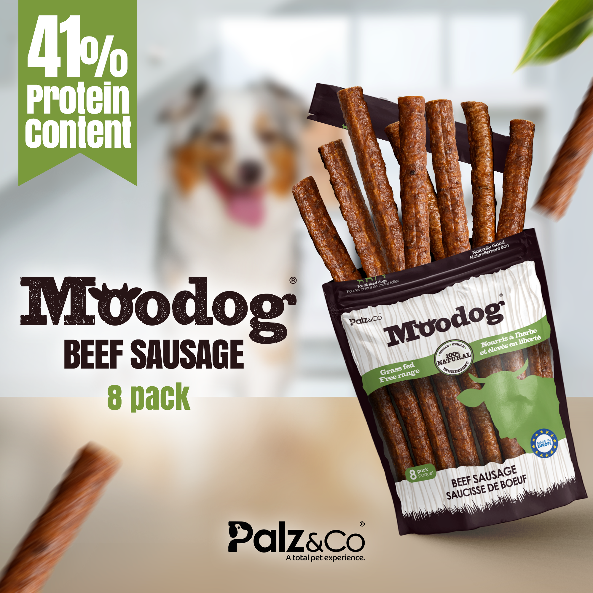 Moodog Beef Sausage Dog Treats - Pack of 8 & 20 Secondary image