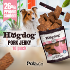 Hogdog Pork Jerky packaging with a dog in the background, featuring Palz&Co branding.