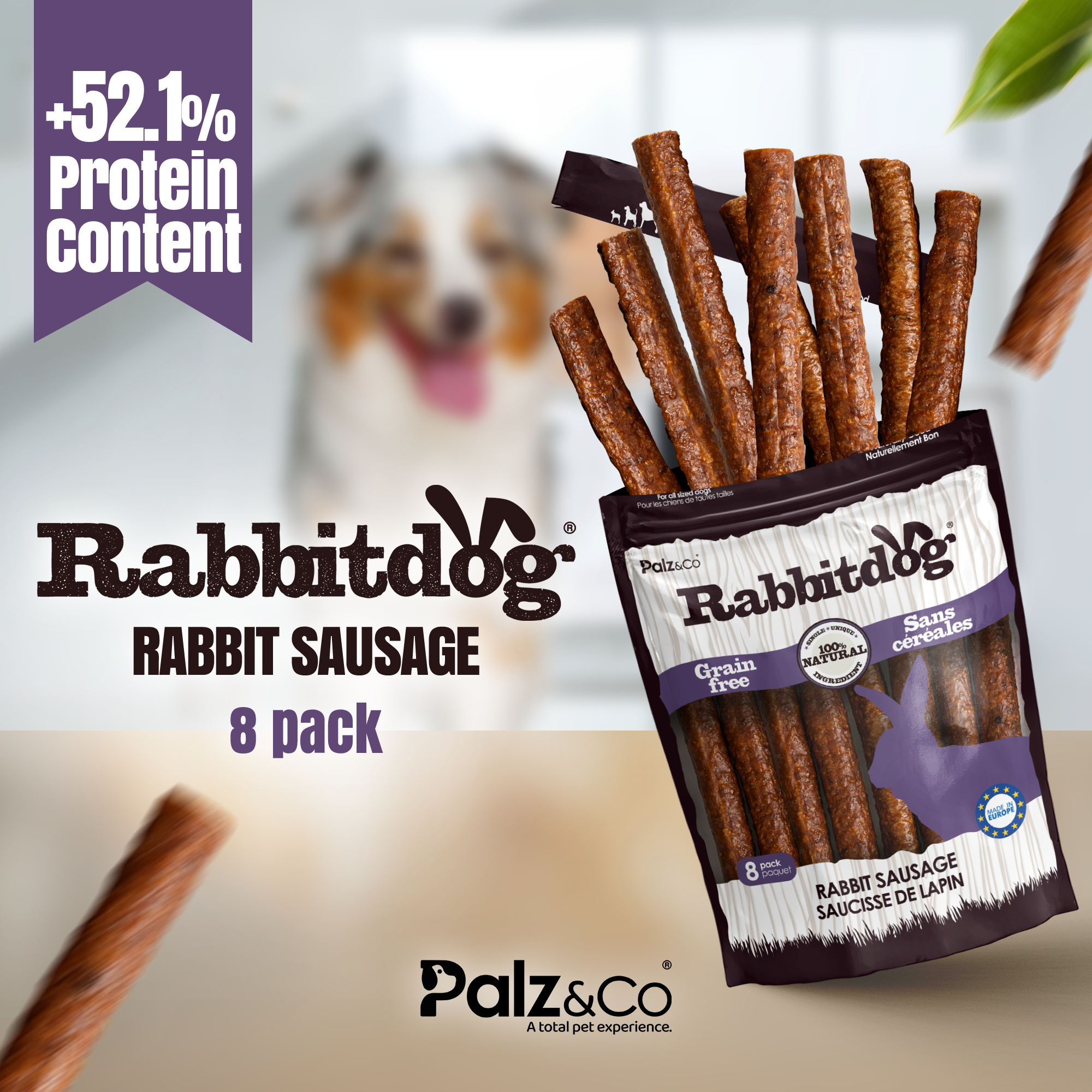 Rabbitdog Rabbit Sausage Dog Treats - Pack of 8 & 20 Secondary image