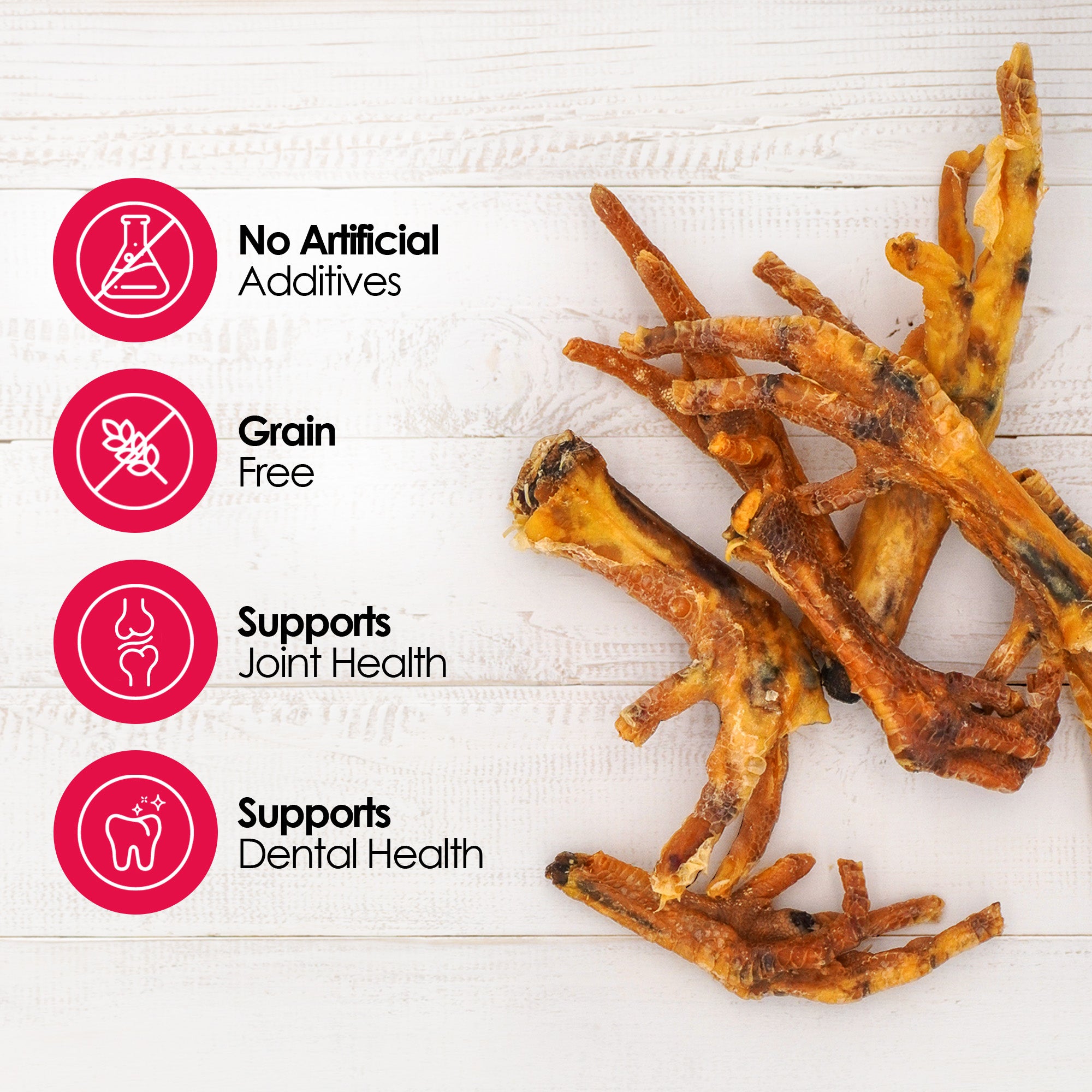 Dog treats with health benefits on a white background