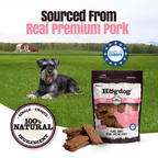 Hogdog pork jerky package with a dog and scenic background