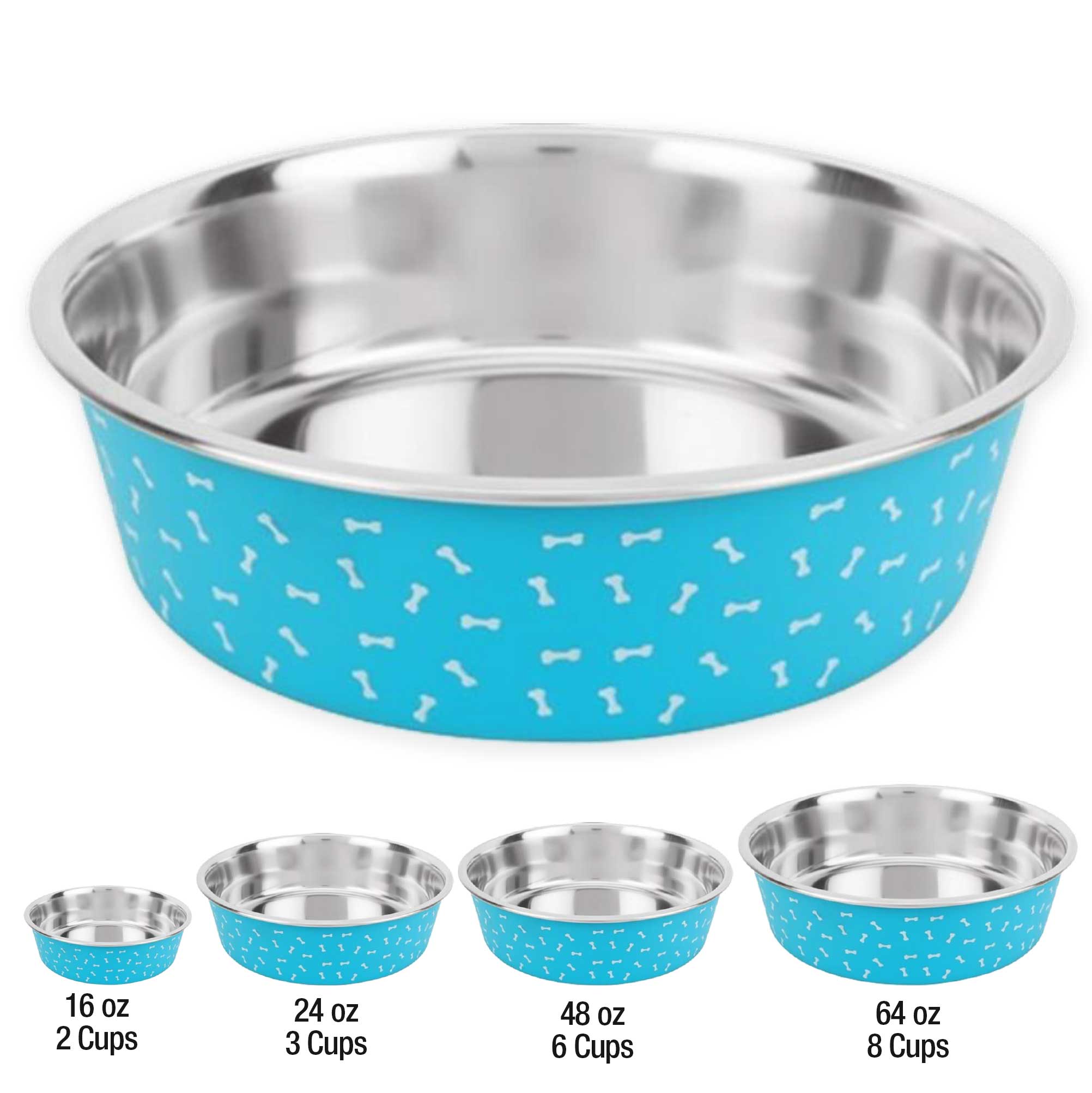 Deco-Blue Stainless Steel Bowls, No-Skid Base