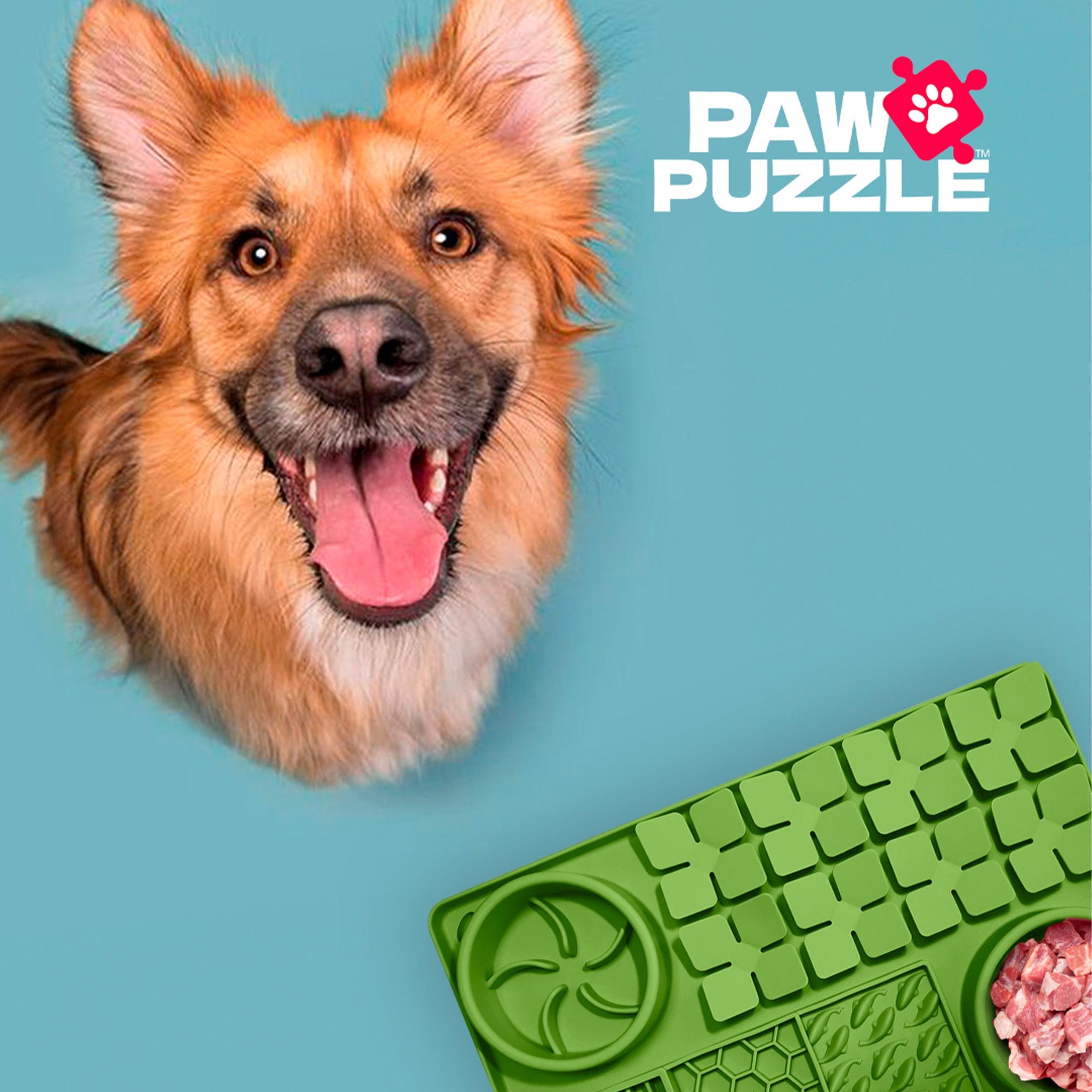 Paw Puzzle Silicone Slow Feeding Mat - Large Green Secondary image