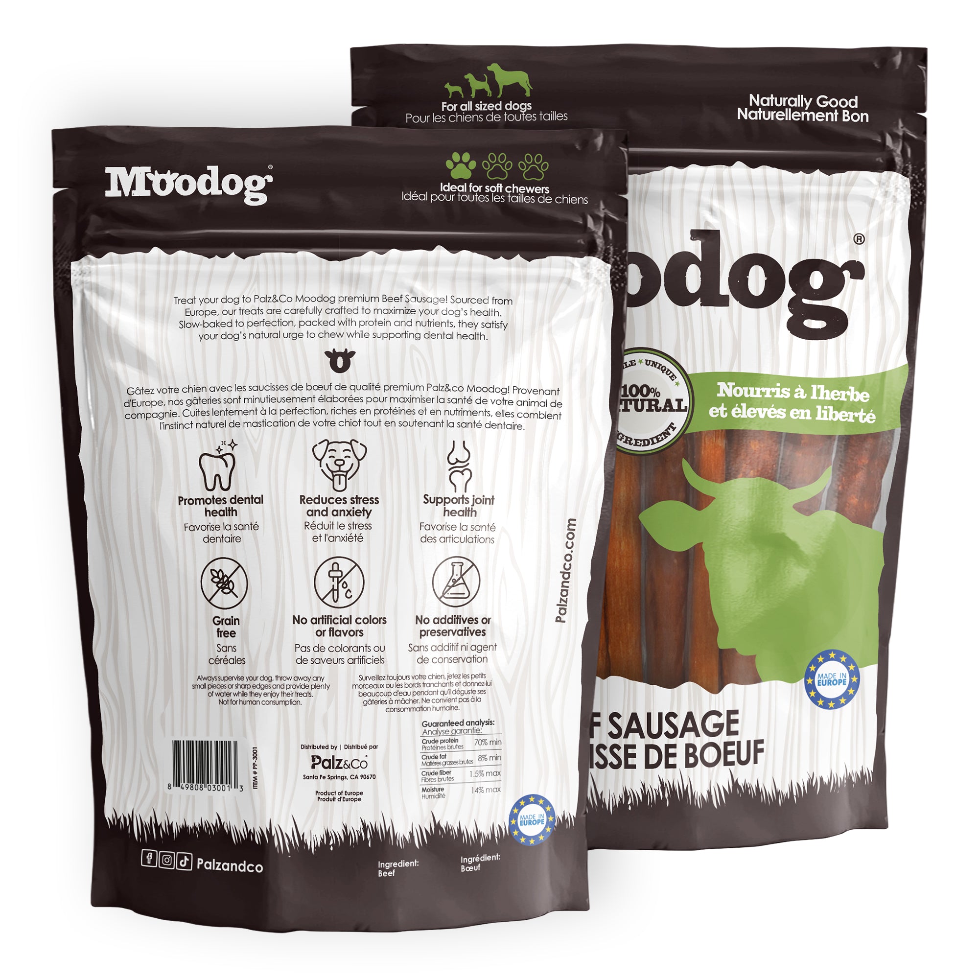 Alternate front view of Moodog Beef Sausages, 20 Pack Retail