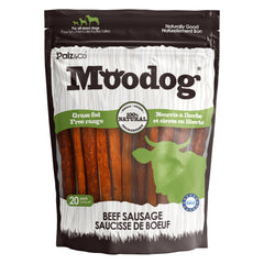 Front view of Moodog Beef Sausages, 20 Pack Retail