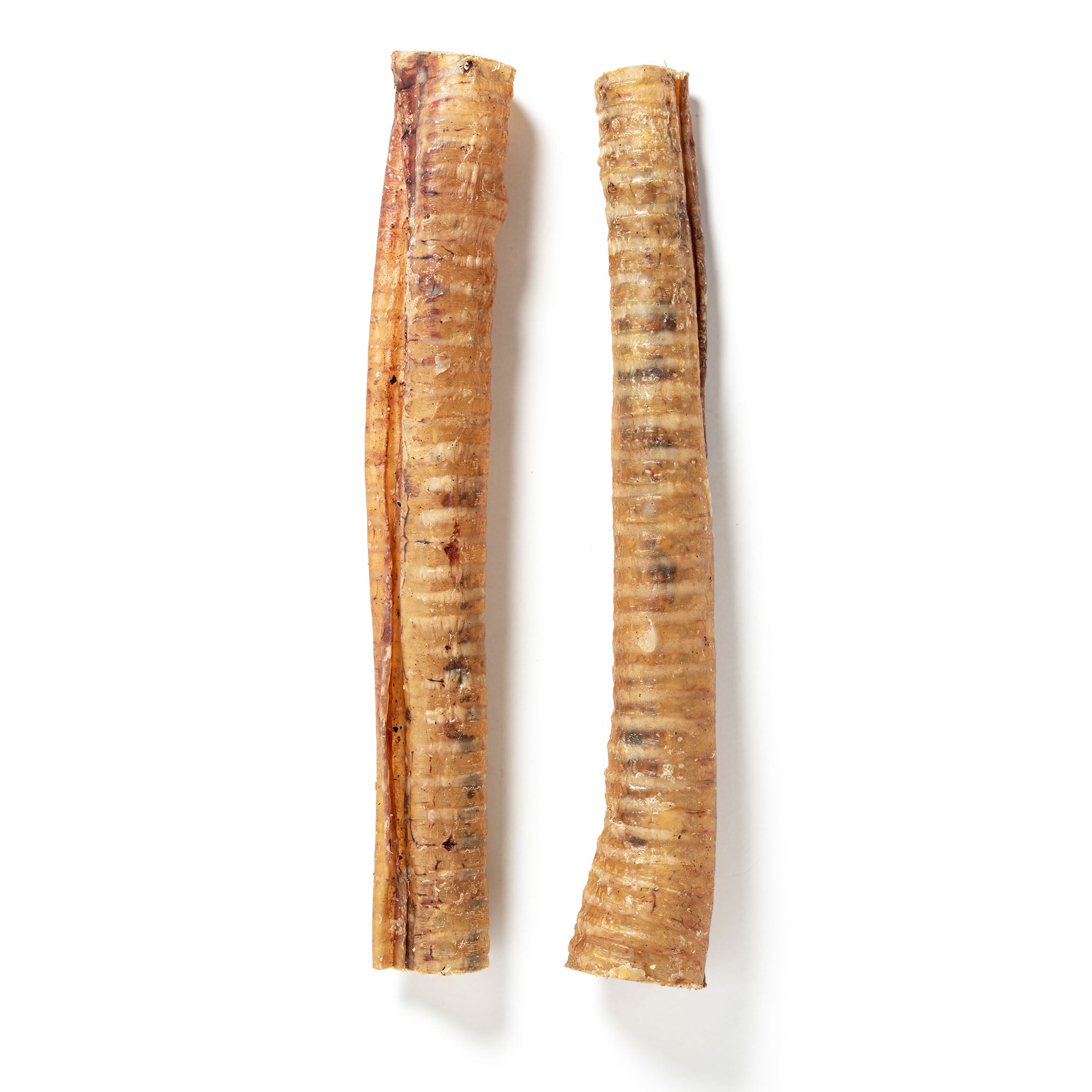 Closeup view of Moodog Beef Trachea Tubes packaging detail, 12-inch, 2 Pack Retail.