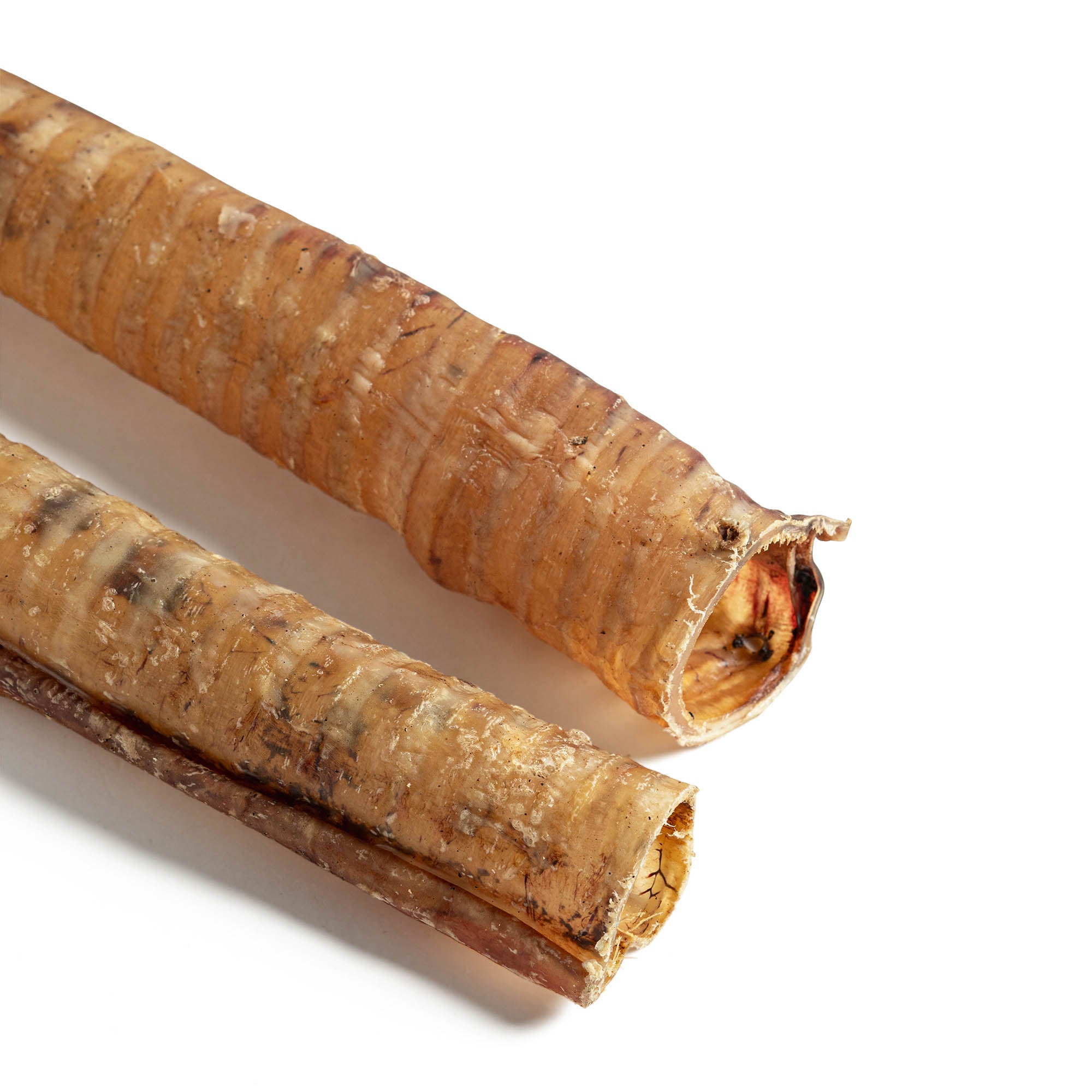 Second alternate closeup view of Moodog Beef Trachea Tubes packaging detail, 12-inch, 2 Pack Retail.