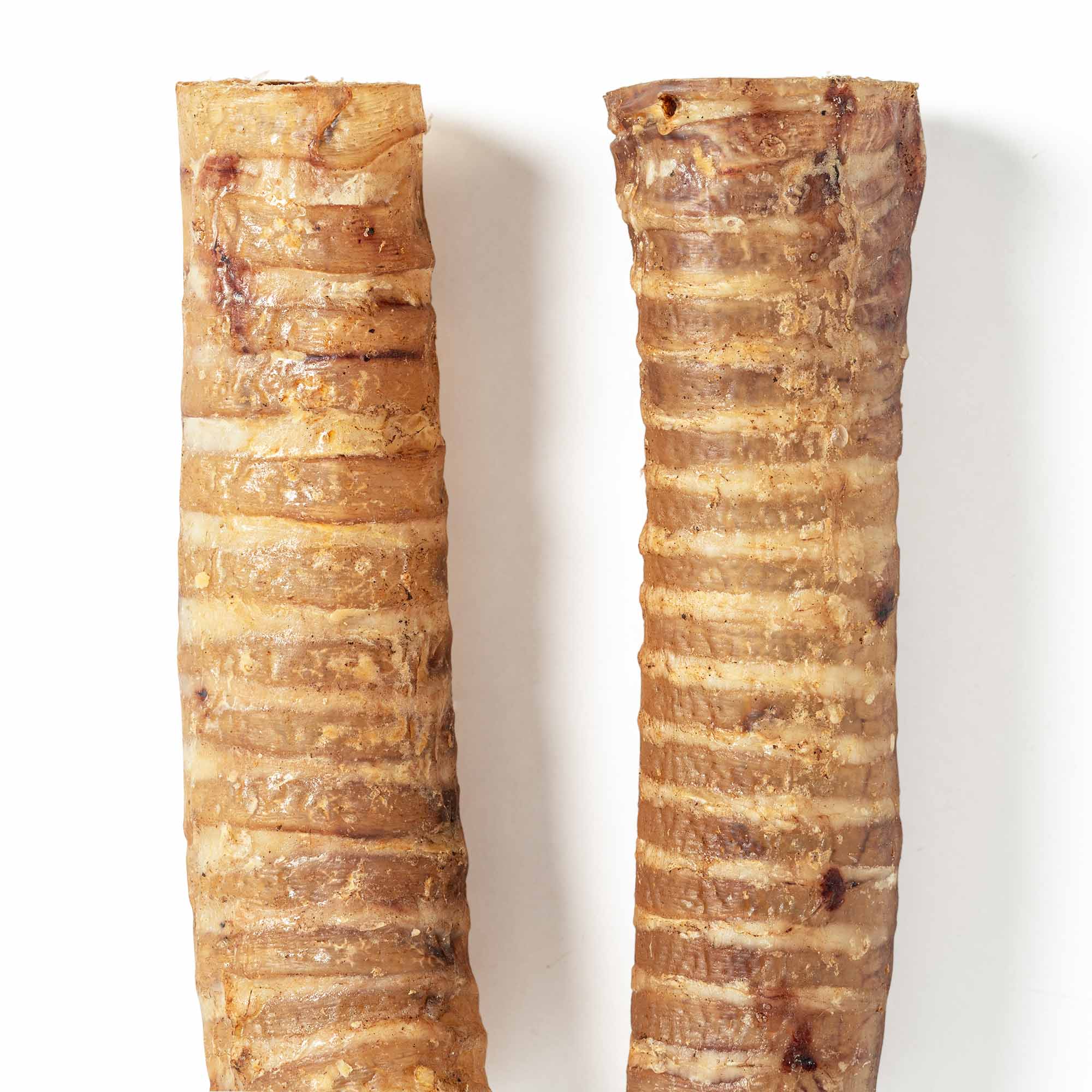 Alternate closeup view of Moodog Beef Trachea Tubes packaging detail, 2 Pack Retail.