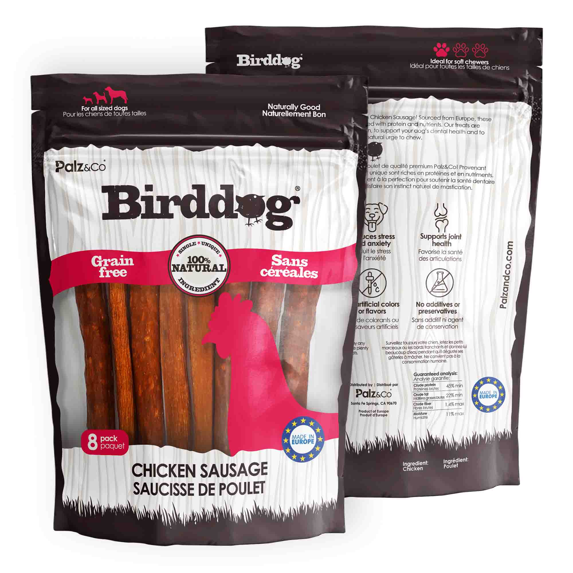 Alternate front view of Palz & Co BirdDog Chicken Sausage Treats, 8 Pack Retail