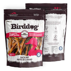 Alternate front view of Palz & Co BirdDog Duck Feet Chews packaging, 35 Pack Retail.