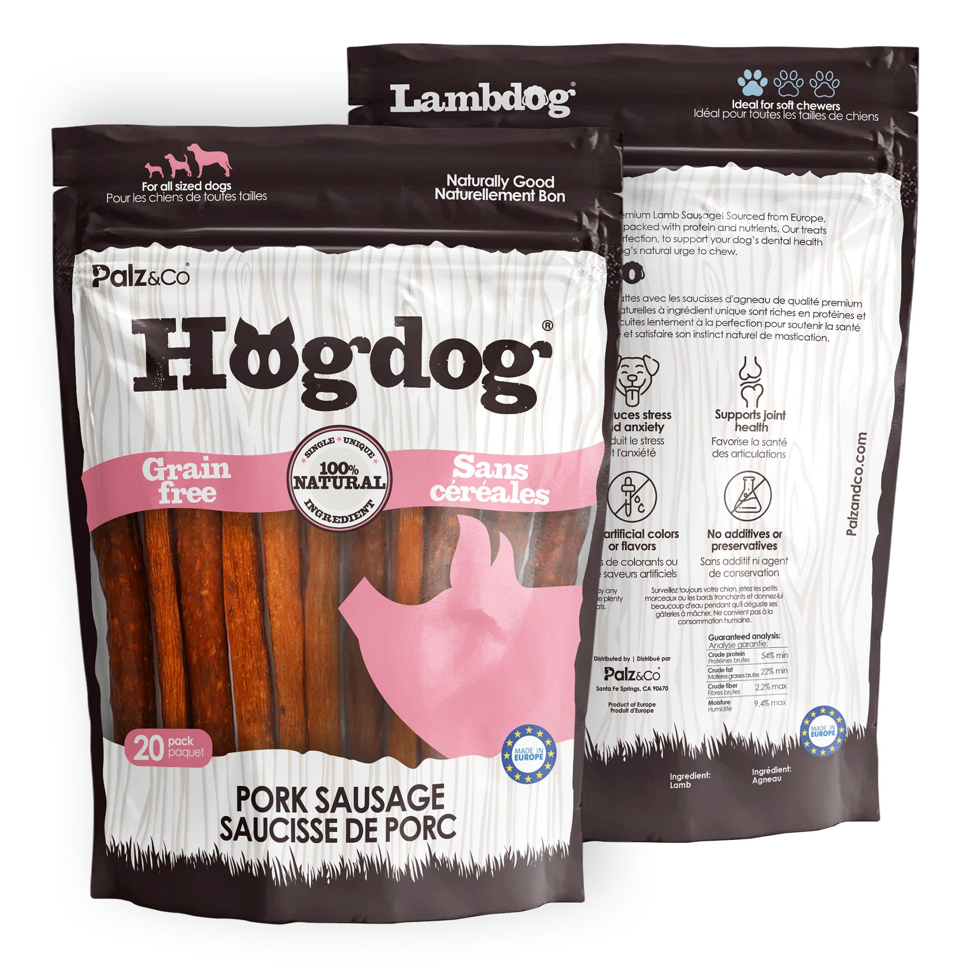 Alternate front view of Palz & Co HogDog Pork Sausage, 20-pack Retail