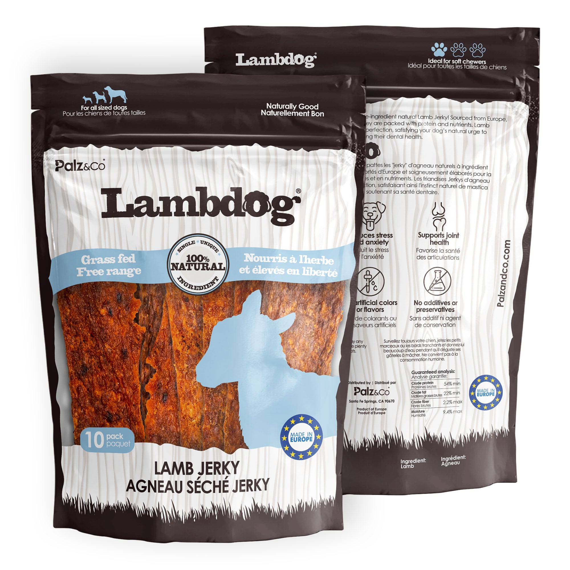 Alternate front view of Palz & Co LamDog Lamb Jerky Chew Treats, 10-pack Retail