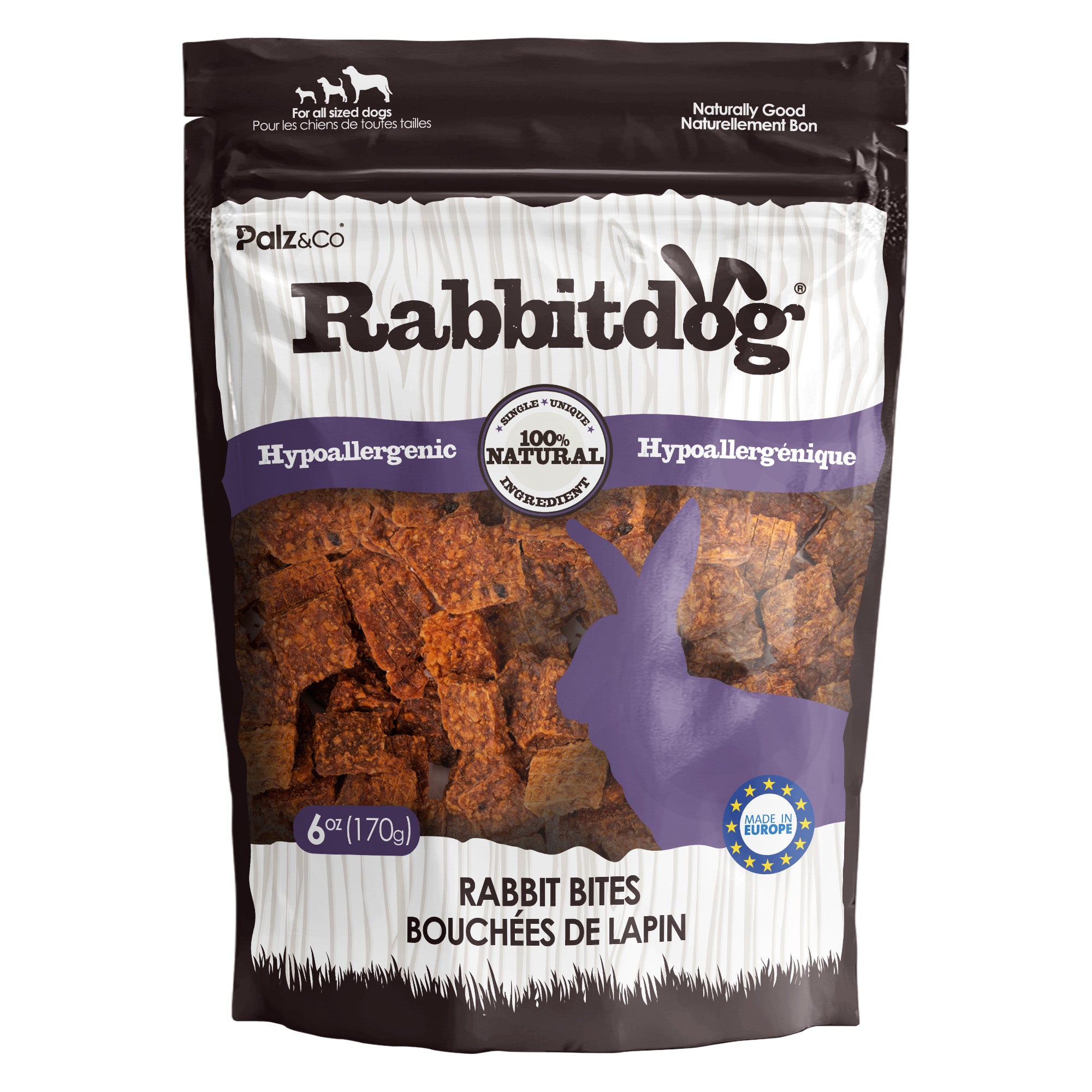 Front view of Palz & Co RabbitDog Rabbit Bites, 6oz Retail