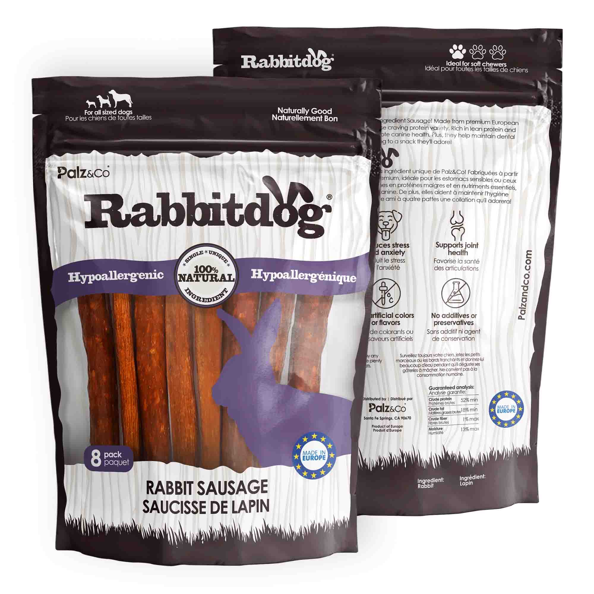 Alternate front view of Palz & Co RabbitDog Rabbit Sausage, 8-pack Retail