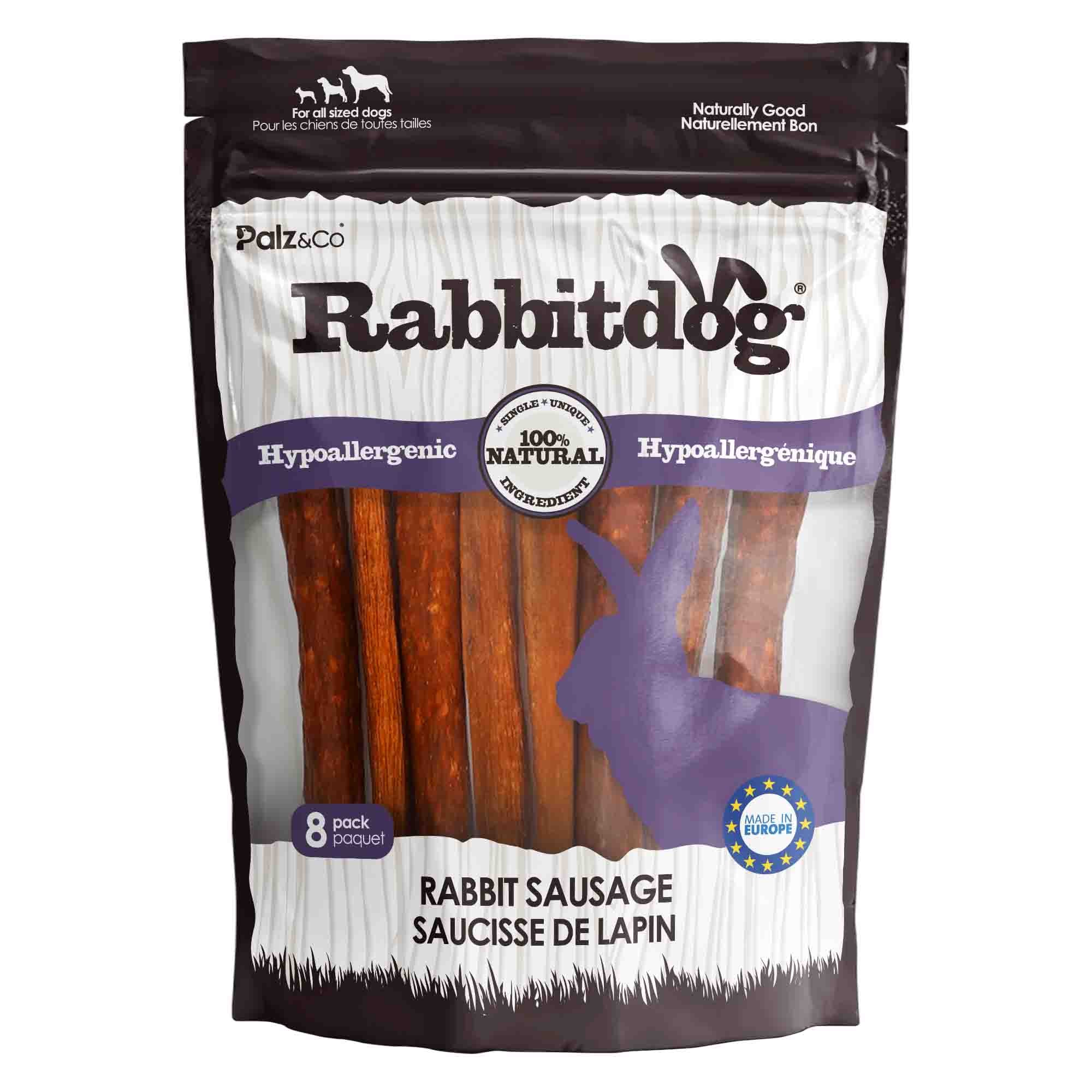 Front view of Palz & Co RabbitDog Rabbit Sausage, 8-pack Retail