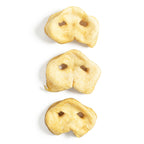 Three pieces of dried fruit on a white background