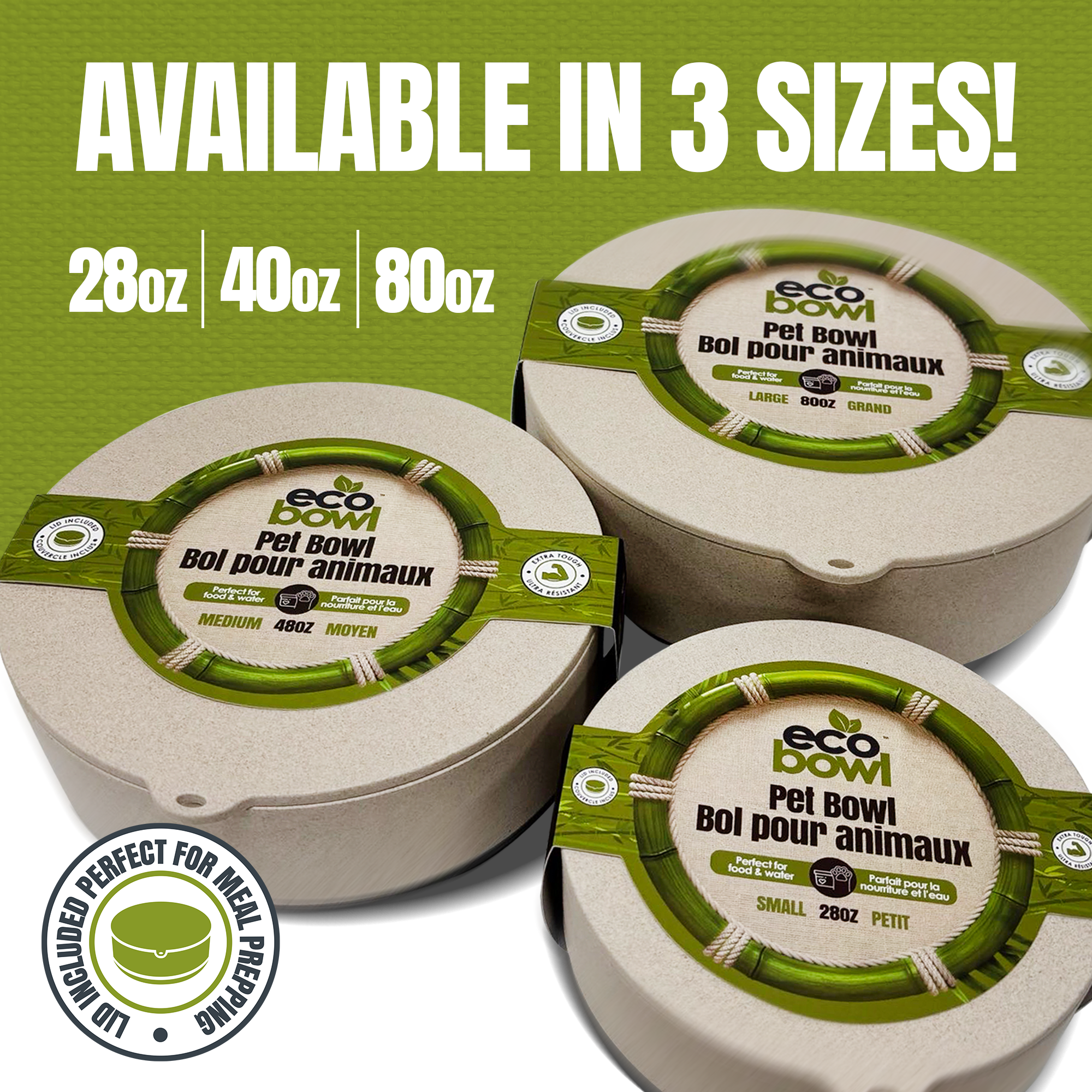 3 sizes eco friendly bowls